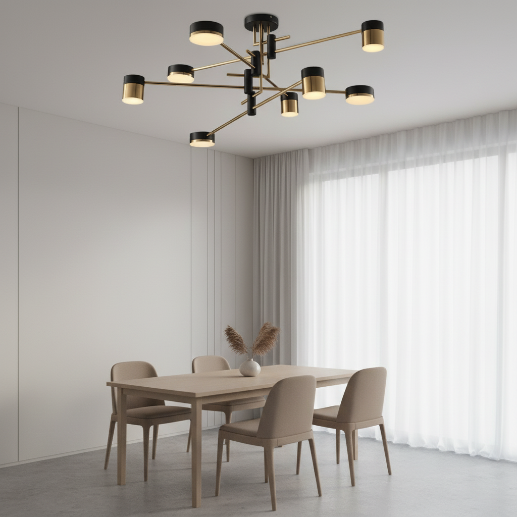 CelestiaSphere | Stylish Modern Black Gold Sputnik Ceiling Light
