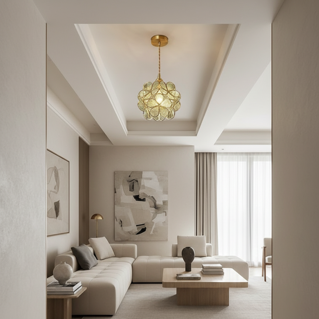 FloralAura | Artistic Retro Glass Pendant Light for Kitchen Island