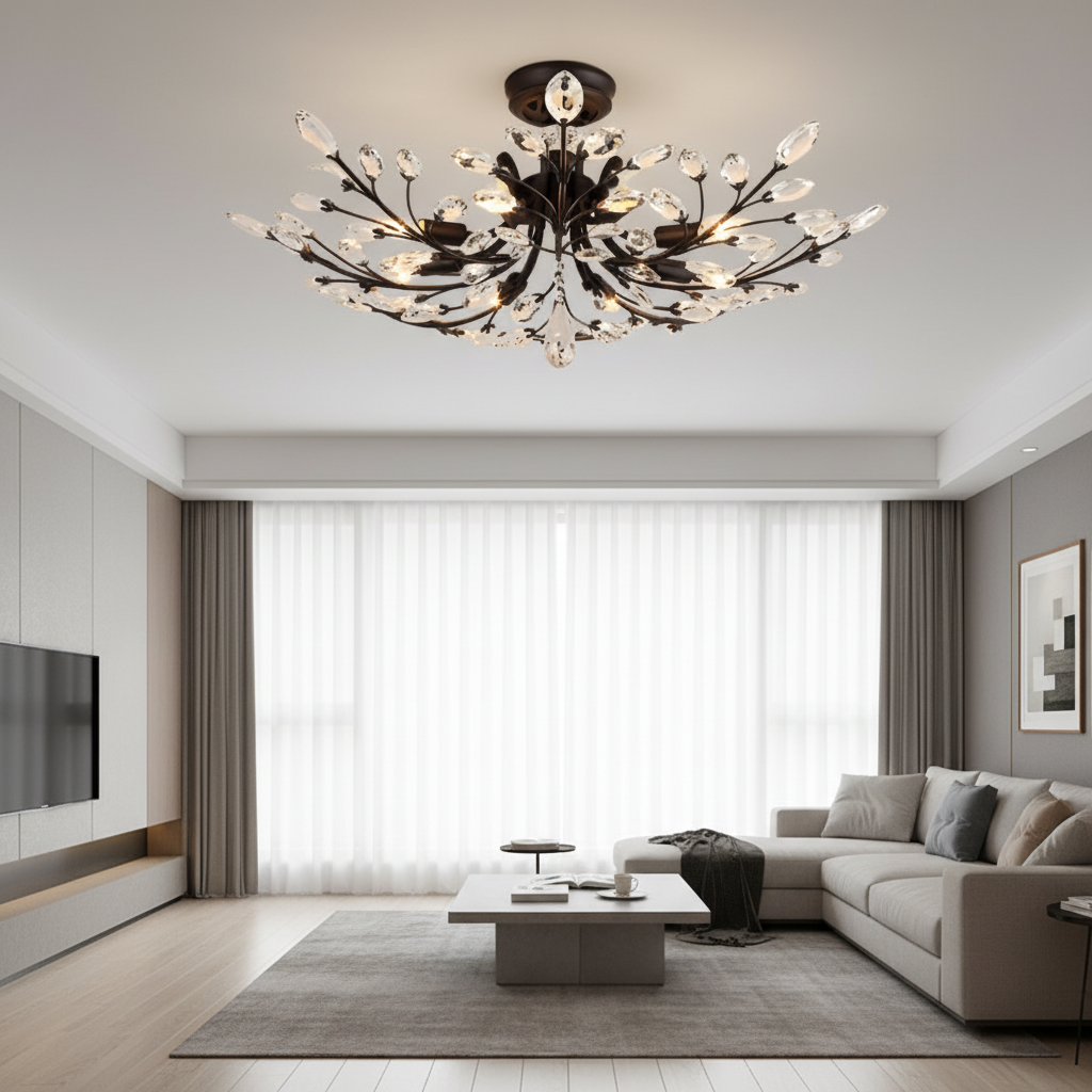LuminaraCrystal | Elegant Dual-Mode Flush Mount Ceiling Light Fixture