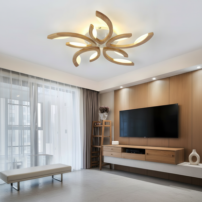 FloraLight | Elegant Natural Wood LED Flush Mount Ceiling Light