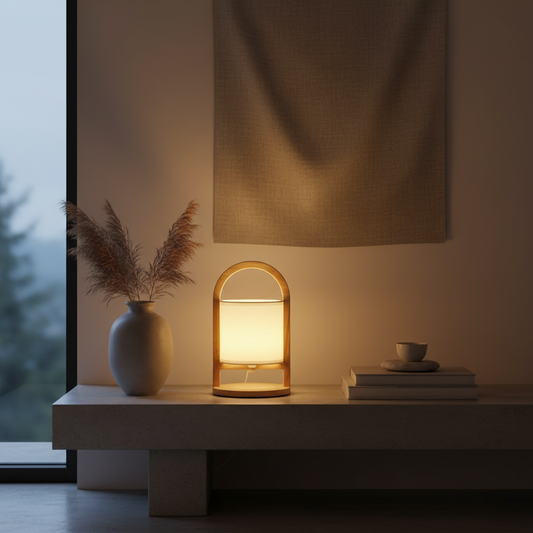 LuminaraWood | Stylish Cordless Battery Table Lamp with Dimming Feature