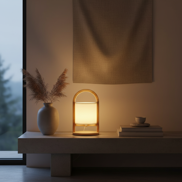 LuminaraWood | Stylish Cordless Battery Table Lamp with Dimming Feature