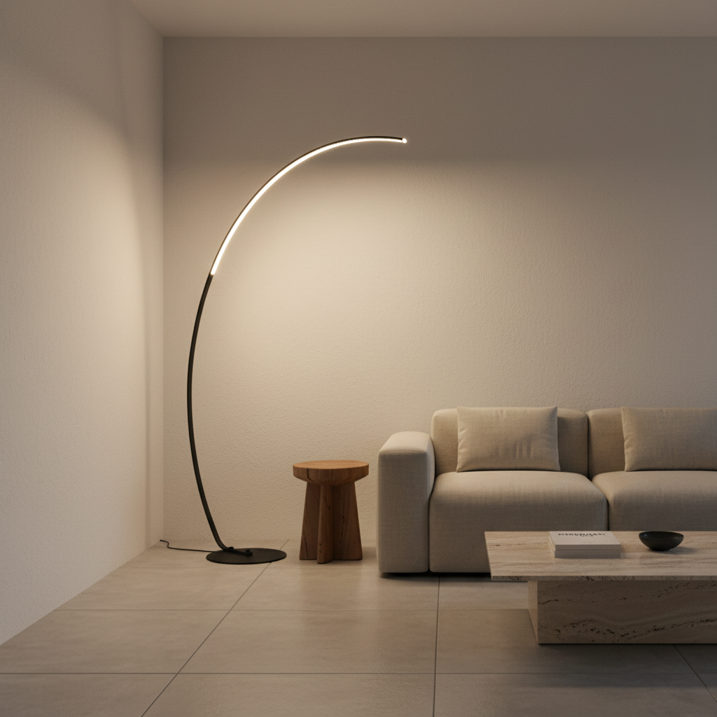 Lunara | Modern Black Arc Floor Lamp with Remote Control and Dimmable LED