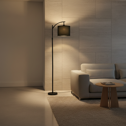 Luminara | Modern Minimalist Black Floor Lamp with Fabric Shade