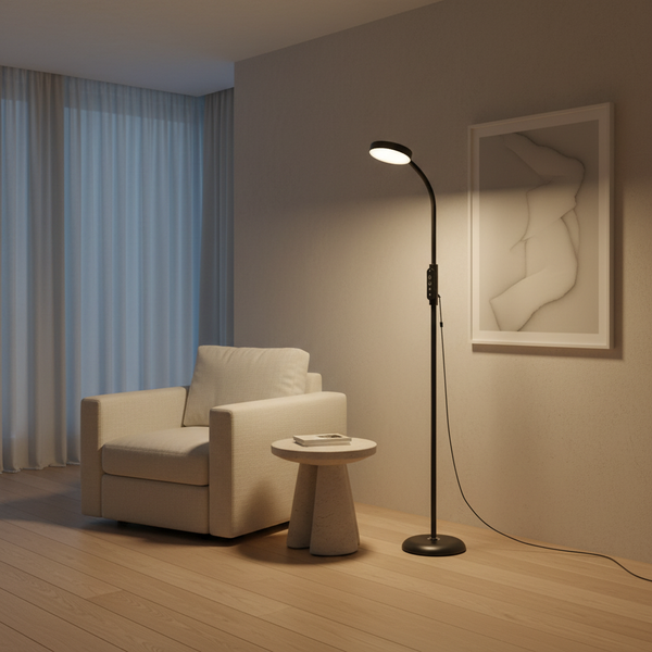 Luminara | Modern Black Iron Standing Floor Lamp with Adjustable LED Light