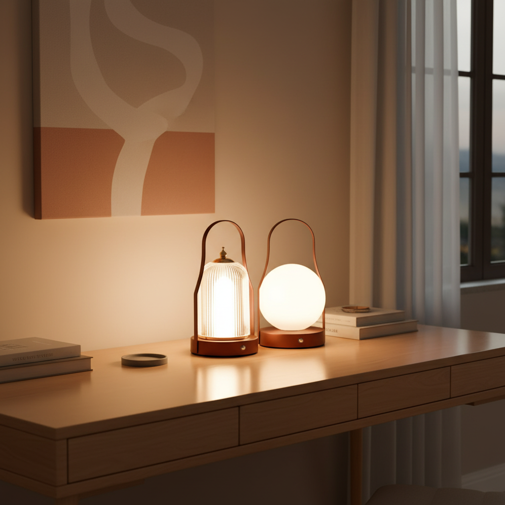 Luminara | Stylish Cordless Brass LED Bedside Table Lamp with Adjustable Light