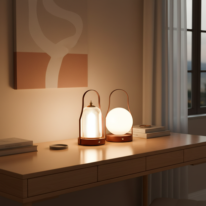 Luminara | Stylish Cordless Brass LED Bedside Table Lamp with Adjustable Light