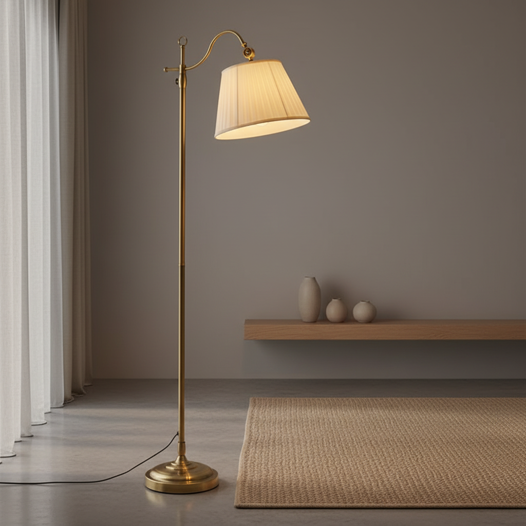 CopperGlow | Elegant Vintage Arc Floor Lamp with Fabric Shade