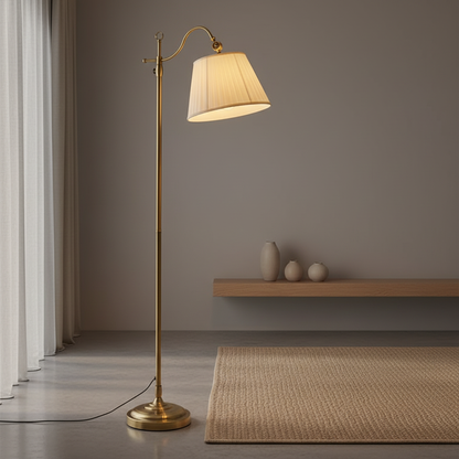 CopperGlow | Elegant Vintage Arc Floor Lamp with Fabric Shade