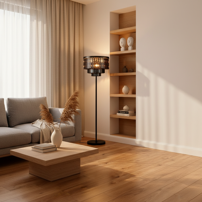 LuxeCrystal | Elegant Handcrafted Black Floor Lamp with Crystal Shade