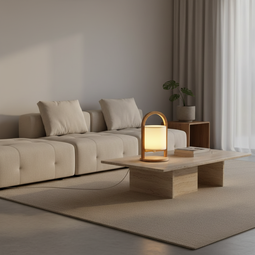 LuminaraWood | Stylish Cordless Battery Table Lamp with Dimming Feature