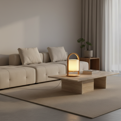 LuminaraWood | Stylish Cordless Battery Table Lamp with Dimming Feature