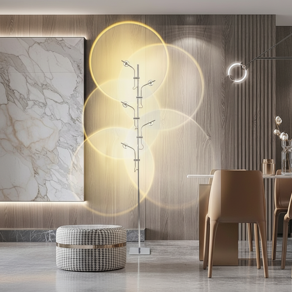 ChromeGlow | Stylish Adjustable Modern Floor Lamp with Multi-Directional Lighting