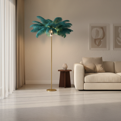 FeatherGlow | Elegant Modern Gold Floor Lamp with Gilded Iron Base