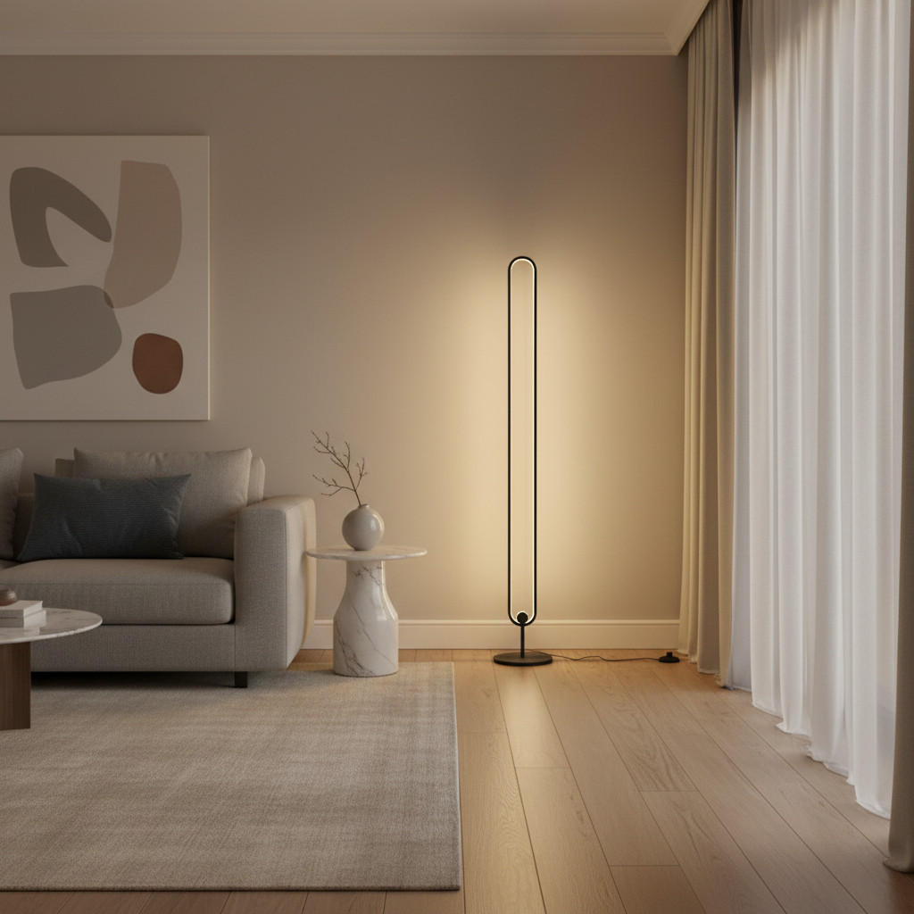 Lunaris | Sleek Modern Black Oval Floor Lamp with LED Lighting