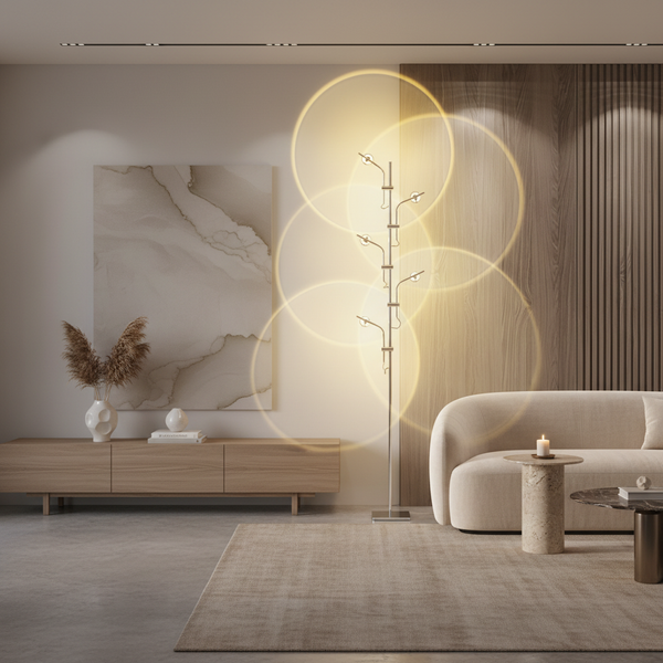 ChromeGlow | Stylish Adjustable Modern Floor Lamp with Multi-Directional Lighting
