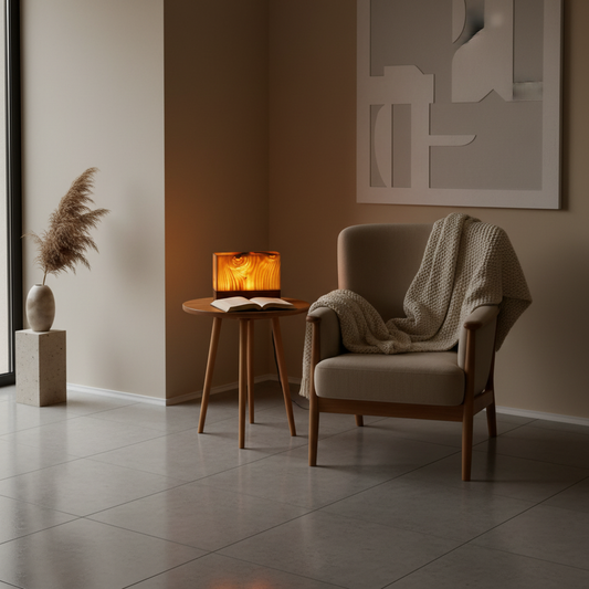 PineGlow | Stylish Modern Cordless Wood Grain Table Lamp
