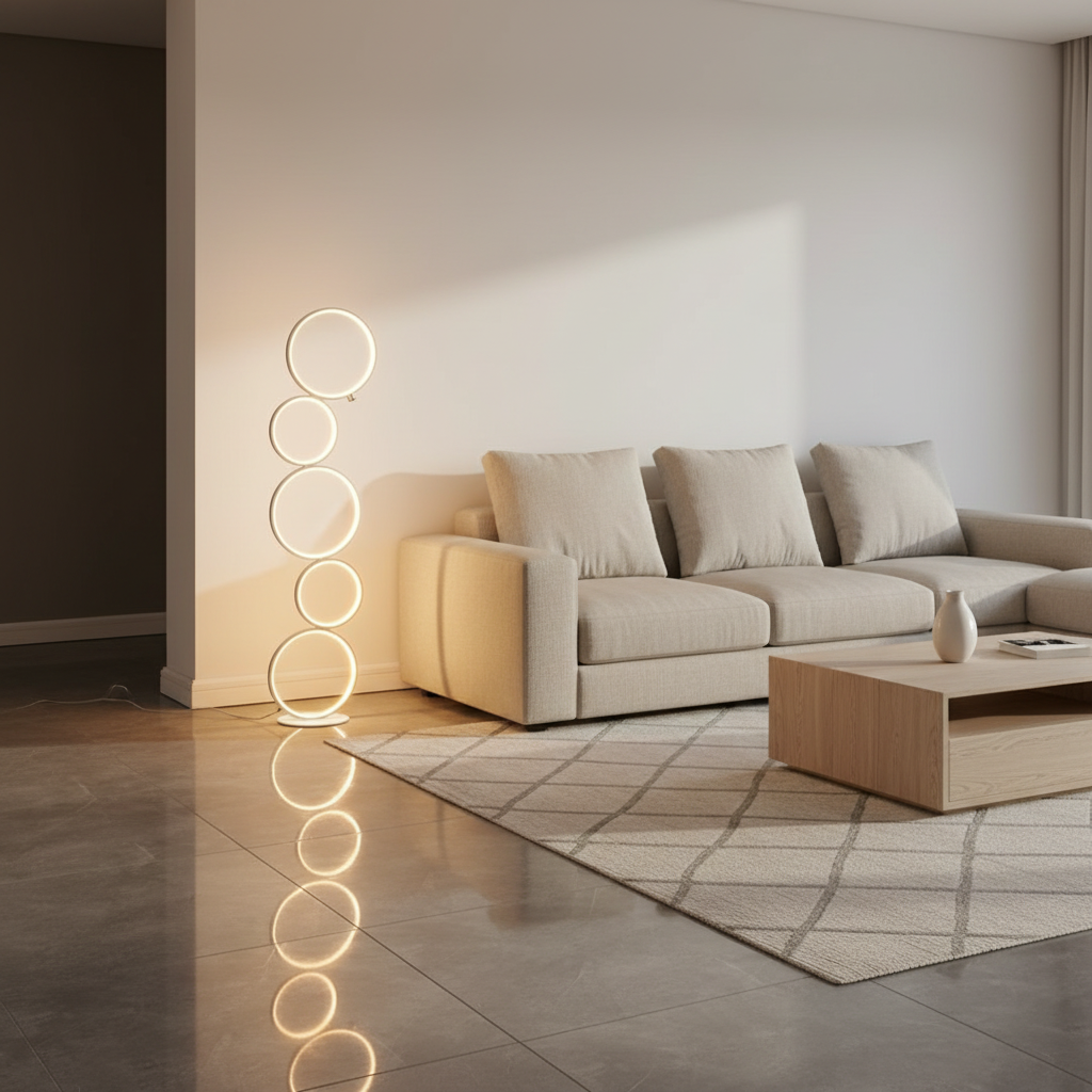 Luminara | Modern Elegant Black Floor Lamp with Five-Ring Design