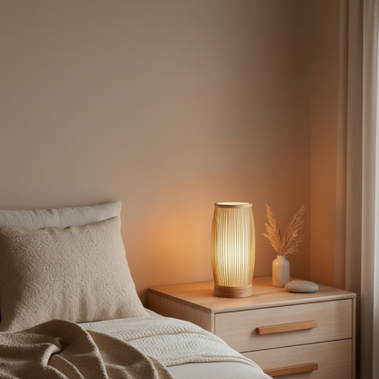 BambooGlow | Elegant Handwoven Japanese Table Lamp for Bedroom