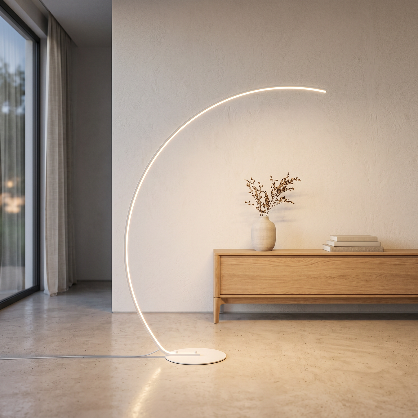 Lunara | Modern Black Arc Floor Lamp with Remote Control and Dimmable LED