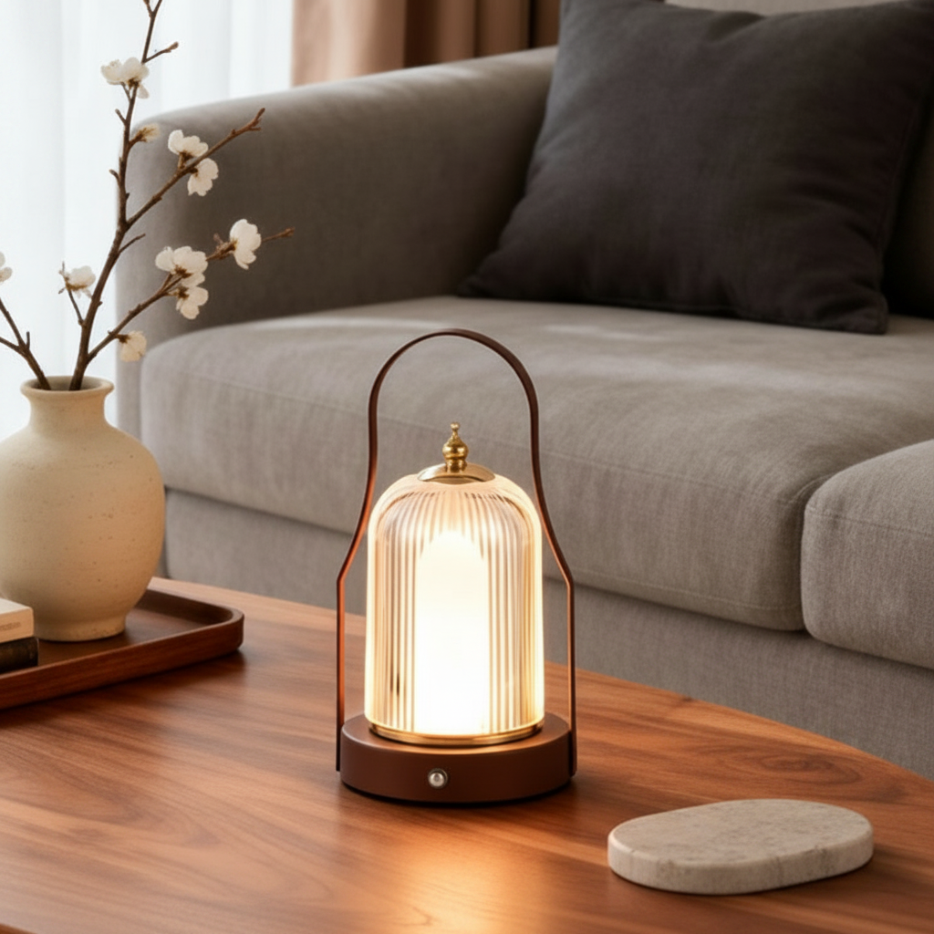 Luminara | Stylish Cordless Brass LED Bedside Table Lamp with Adjustable Light