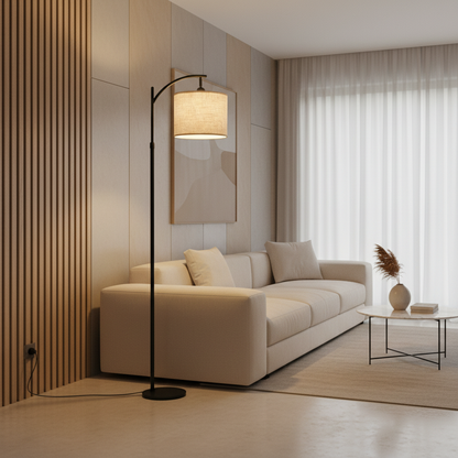 Luminara | Modern Minimalist Black Floor Lamp with Fabric Shade