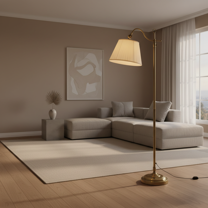 CopperGlow | Elegant Vintage Arc Floor Lamp with Fabric Shade