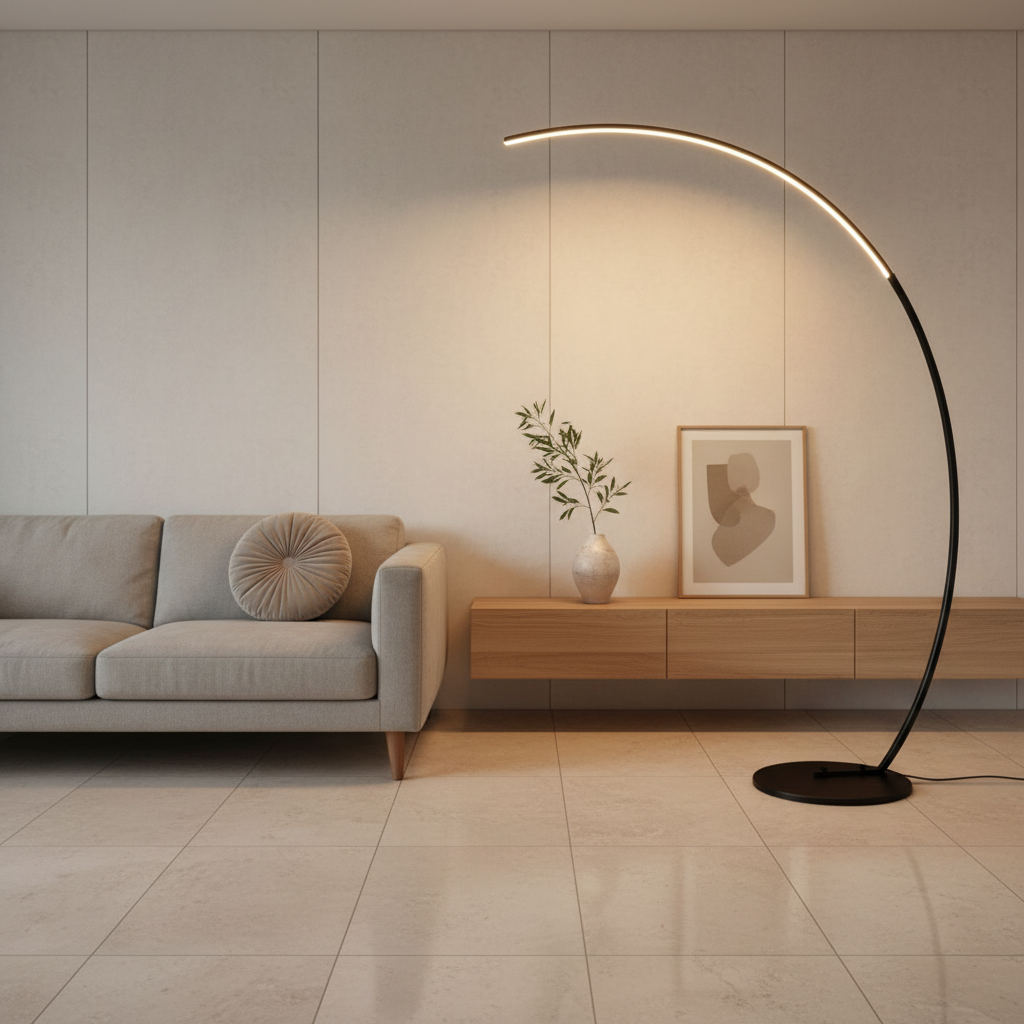 Lunara | Modern Black Arc Floor Lamp with Remote Control and Dimmable LED