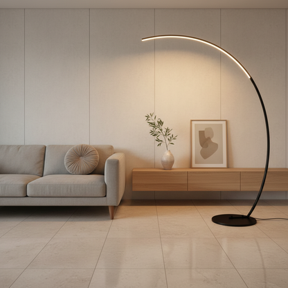 Lunara | Modern Black Arc Floor Lamp with Remote Control and Dimmable LED