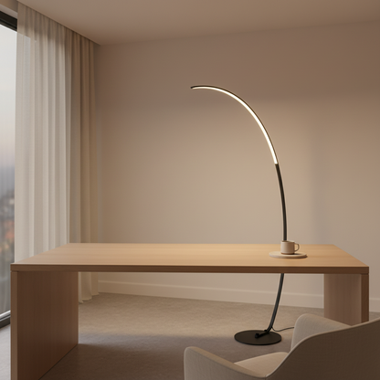 Lunara | Modern Black Arc Floor Lamp with Remote Control and Dimmable LED