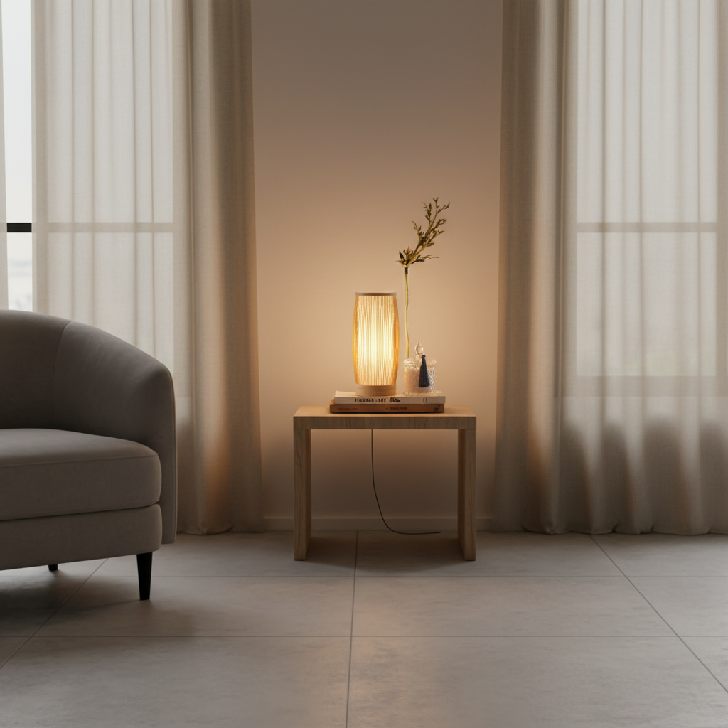 BambooGlow | Elegant Handwoven Japanese Table Lamp for Bedroom