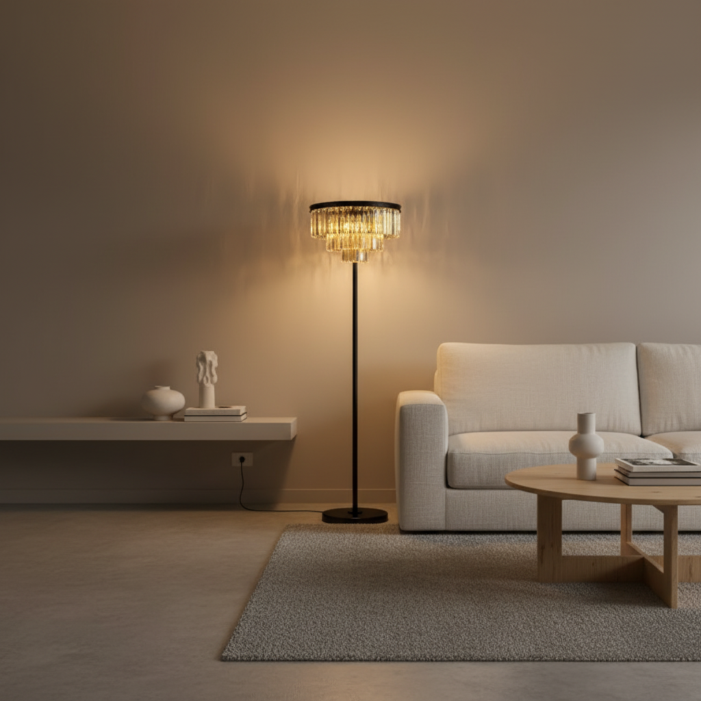 LuxeCrystal | Elegant Handcrafted Black Floor Lamp with Crystal Shade