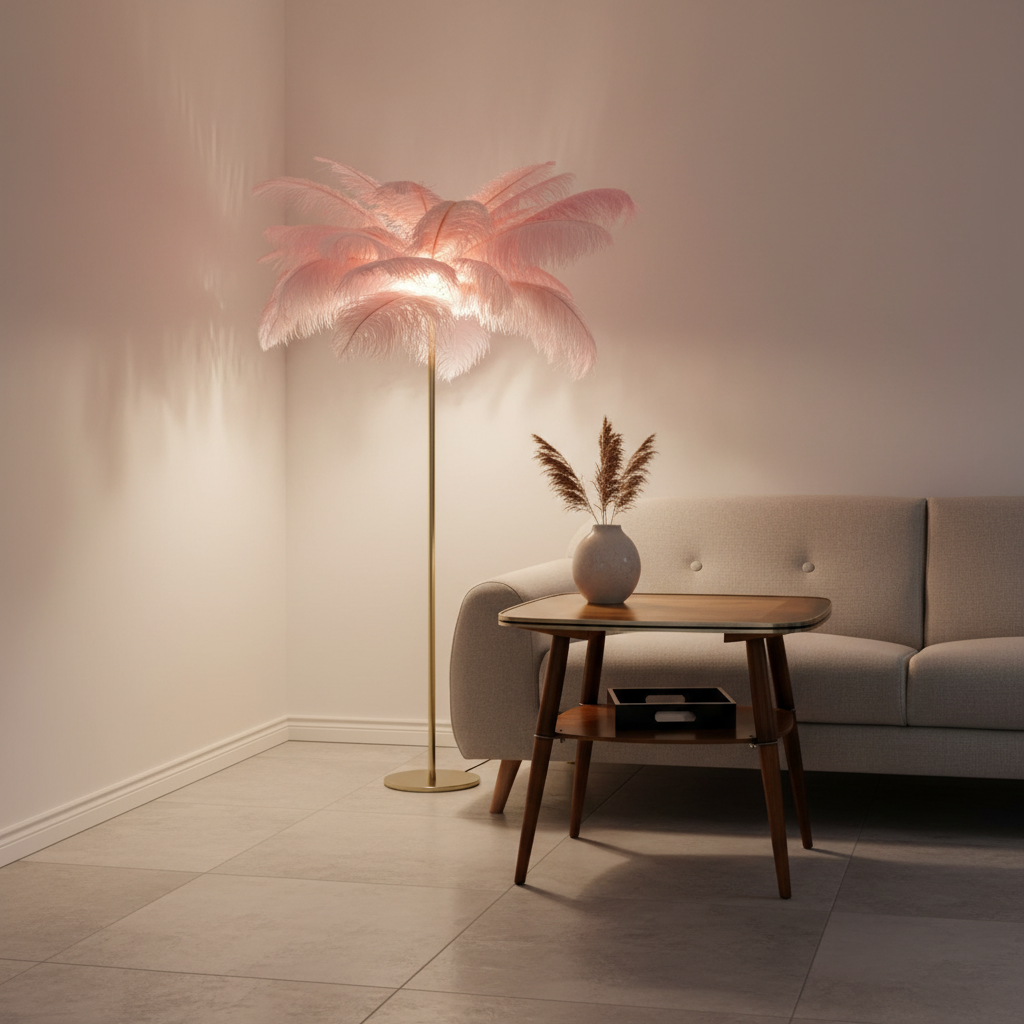 FeatherGlow | Elegant Modern Gold Floor Lamp with Gilded Iron Base