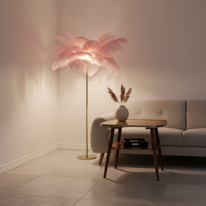 FeatherGlow | Elegant Modern Gold Floor Lamp with Gilded Iron Base