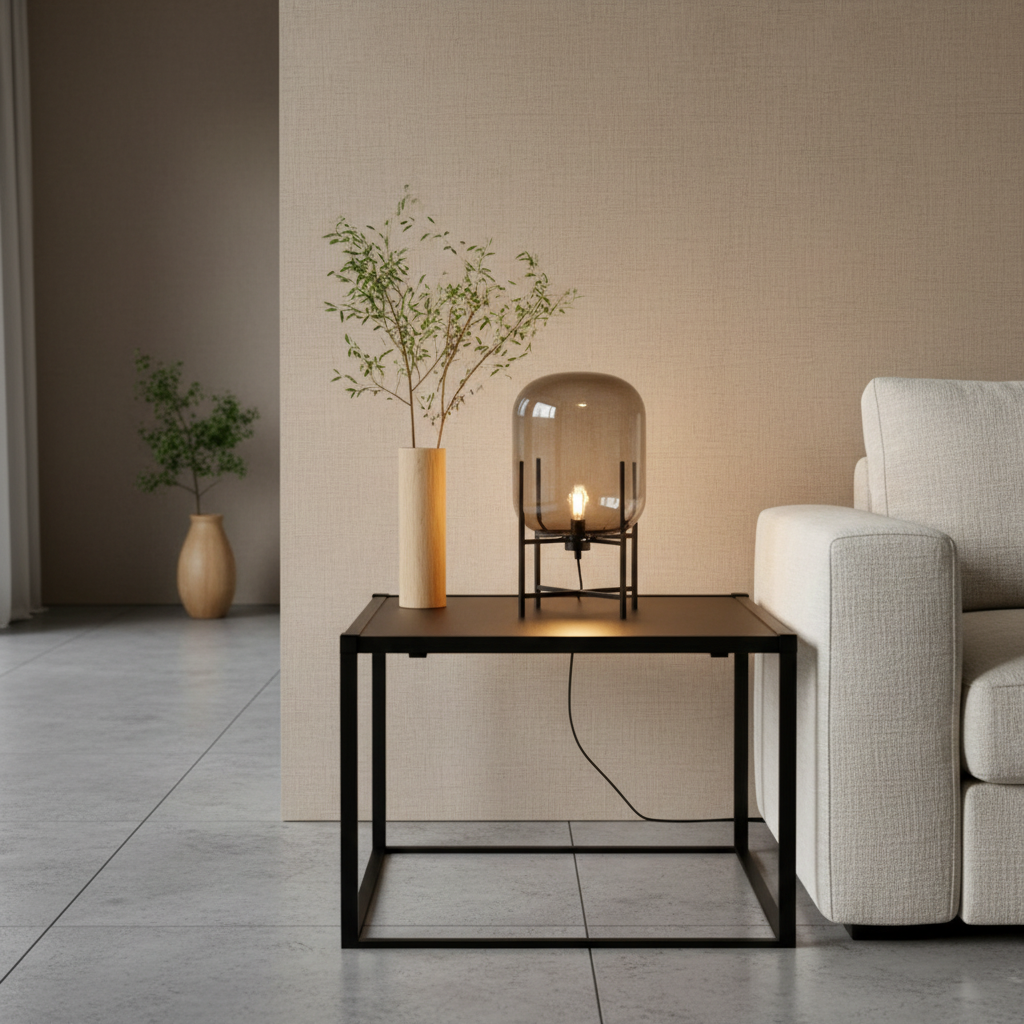 Bubbluxe | Modern Black Floor Lamp with Hand-Blown Glass Shade