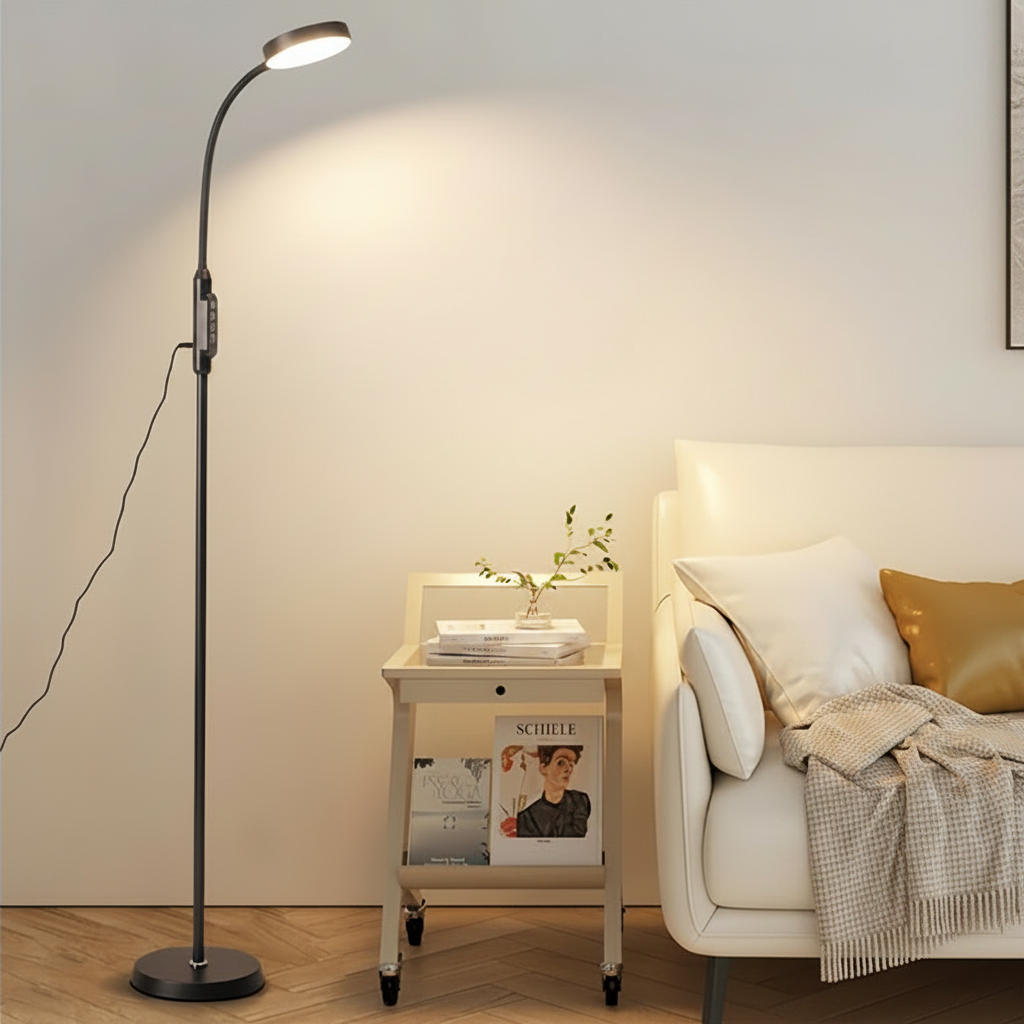 Luminara | Modern Black Iron Standing Floor Lamp with Adjustable LED Light