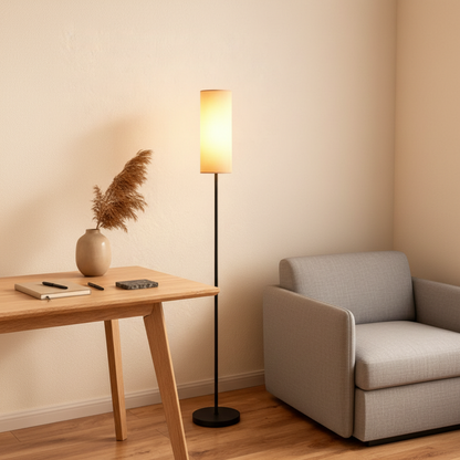Luminara | Modern Minimalist Black Floor Lamp with Linen Shade