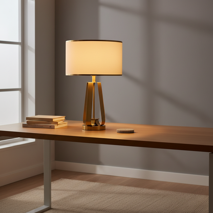 Luminara | Modern Elegant Geometric Table Lamp with Faux Silk Shade