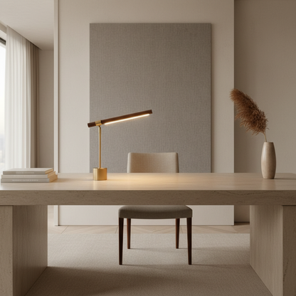 Luminara | Modern Elegant Wood Brass LED Desk Lamp for Home Office