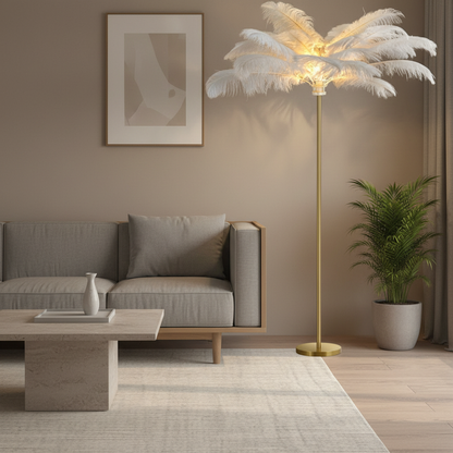 FeatherGlow | Elegant Modern Gold Floor Lamp with Gilded Iron Base