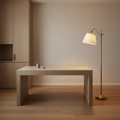 CopperGlow | Elegant Vintage Arc Floor Lamp with Fabric Shade
