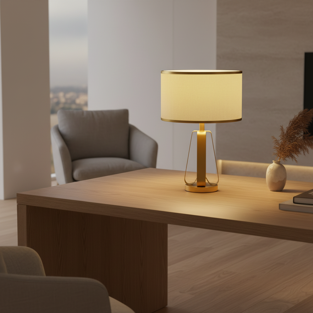 Luminara | Modern Elegant Geometric Table Lamp with Faux Silk Shade