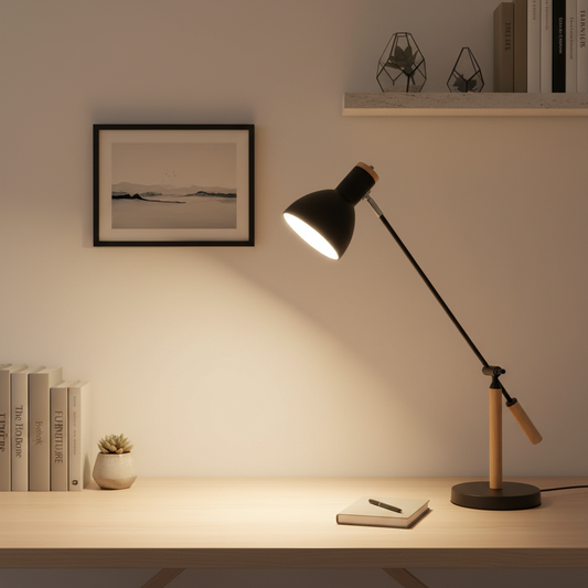 Luminara | Modern Adjustable Wood and Metal Desk Lamp for Reading