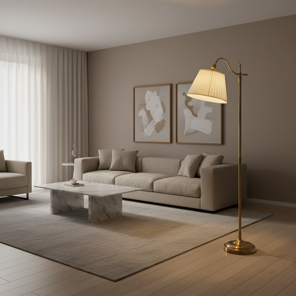 CopperGlow | Elegant Vintage Arc Floor Lamp with Fabric Shade