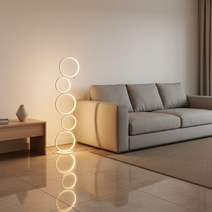 Luminara | Modern Elegant Black Floor Lamp with Five-Ring Design