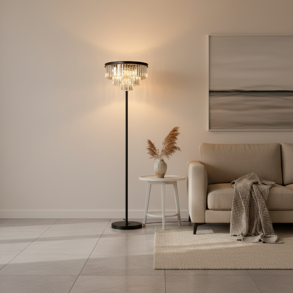 LuxeCrystal | Elegant Handcrafted Black Floor Lamp with Crystal Shade