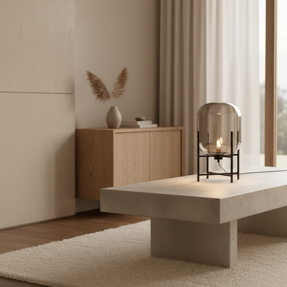 Bubbluxe | Modern Black Floor Lamp with Hand-Blown Glass Shade