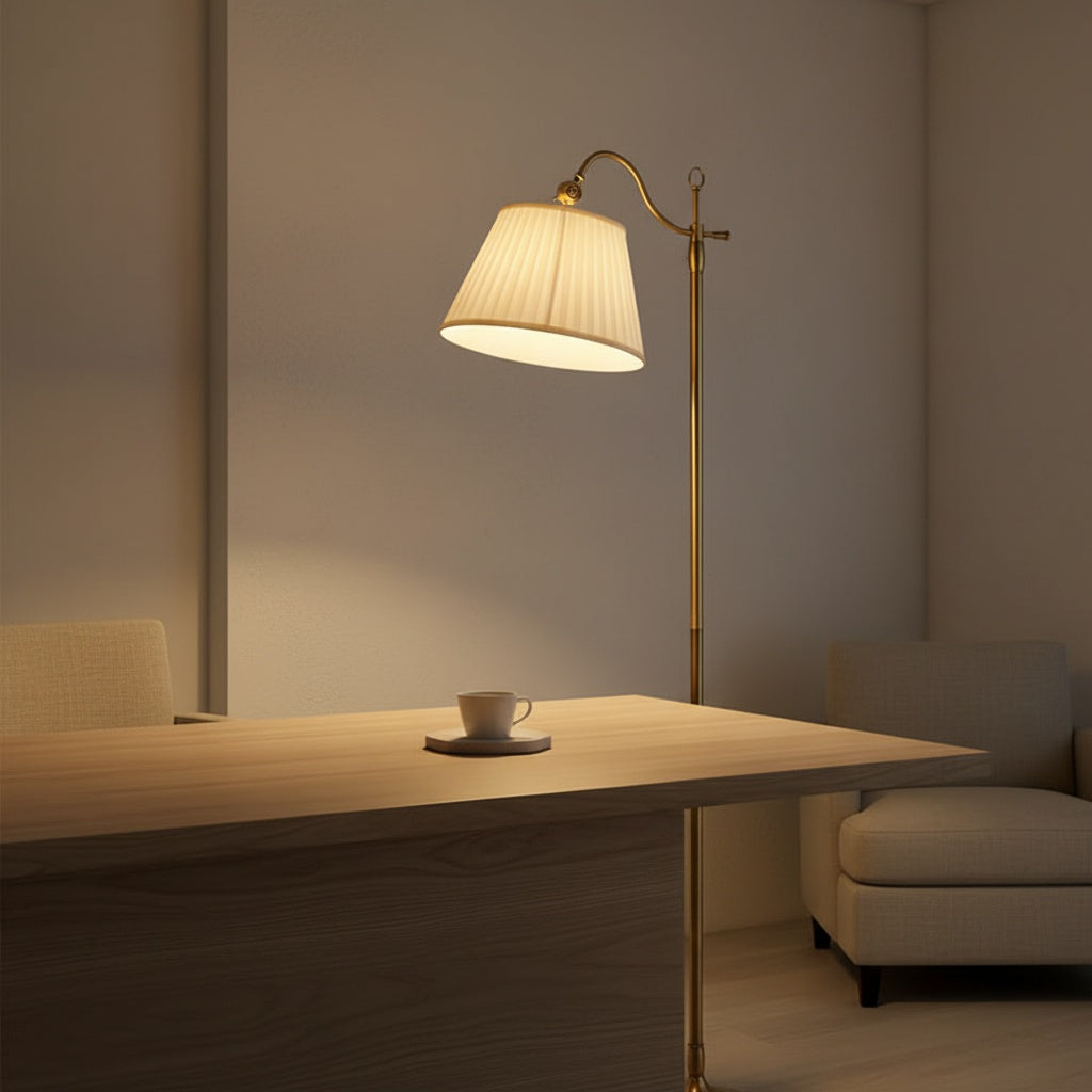 CopperGlow | Elegant Vintage Arc Floor Lamp with Fabric Shade