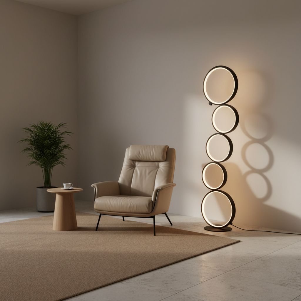 Luminara | Modern Elegant Black Floor Lamp with Five-Ring Design