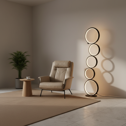 Luminara | Modern Elegant Black Floor Lamp with Five-Ring Design
